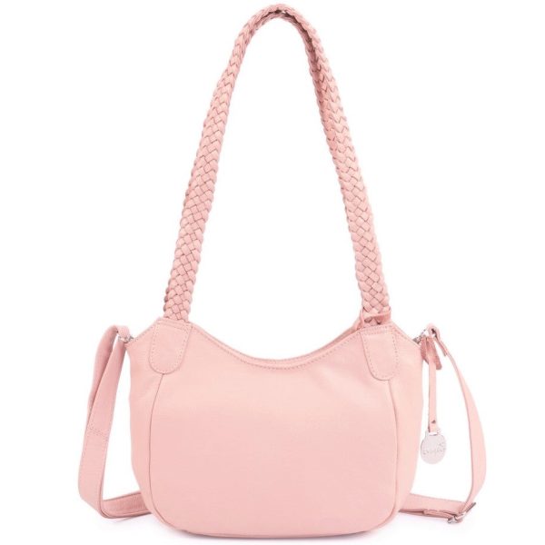 Style Lucca, lædertaske i smuk rosa. Skøn skulder- og crossbody m. flot flettet håndrem