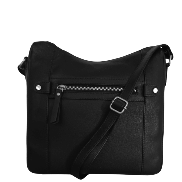 BEMÆRK: Kollektionsprøve. Style Praga: Flot skulder- & crossbodytaske i kraftigt sort læder med masser af dejlige detaljer