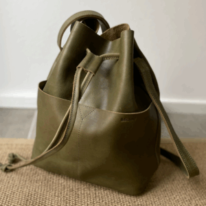 Bucket bag i læder, Kandy i oliven